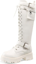DREAM PAIRS Women's Combat Riding Platform Knee High Boots, Lace Up Fall Lug Sole Gothic Motorcycle Boots with Inside Zipper MegaBDM