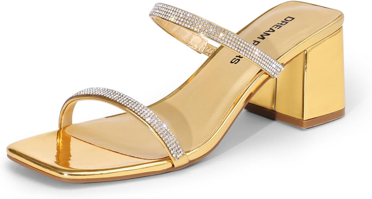 DREAM PAIRS Sandal Heels for Women Low Square Open Toe Block Chunky Heels Slip On Slides Mules for Party Homecoming Daily MegaBDM