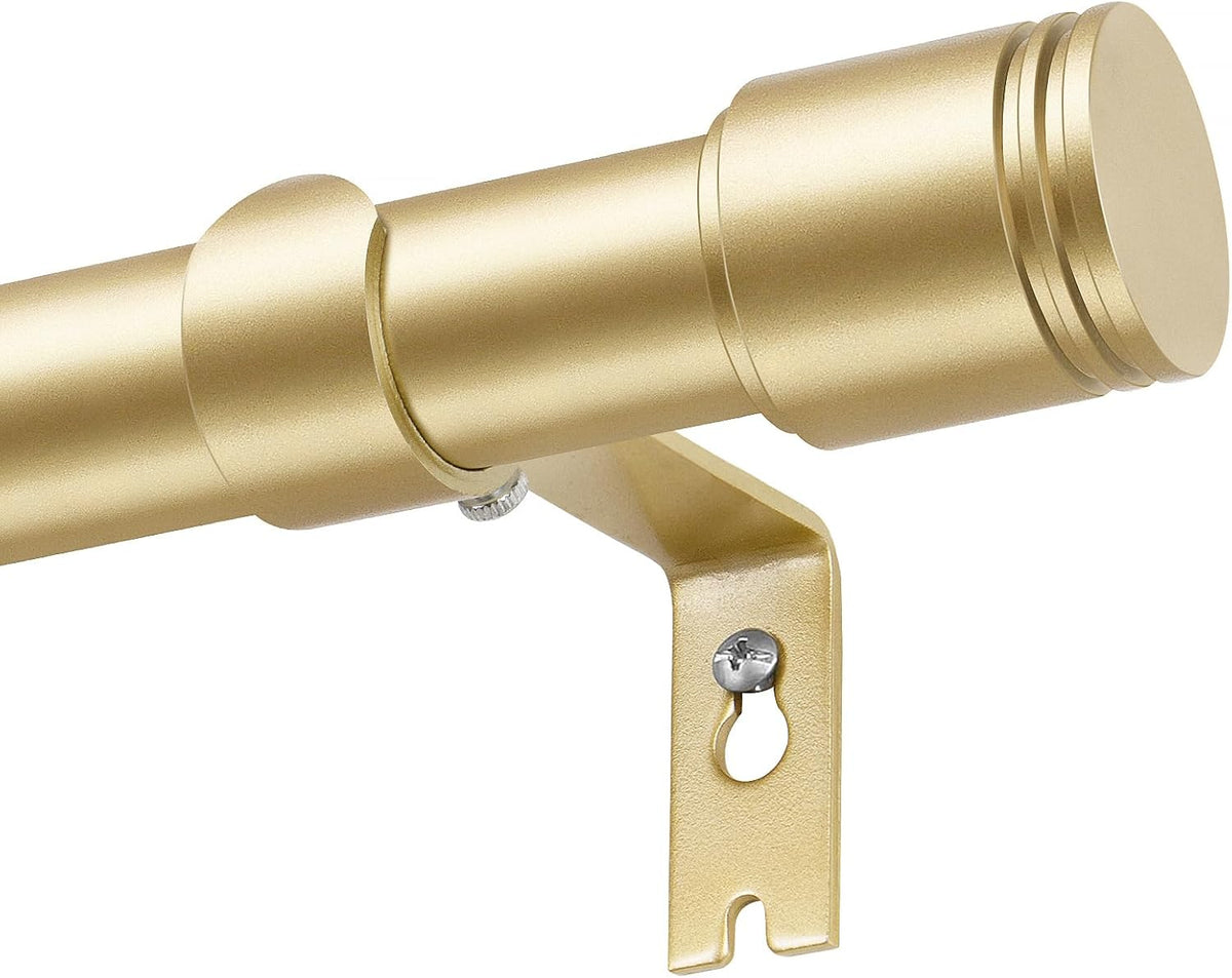 USFOOK Curtain Poles for Eyelet Curtains, Gold Curtain Pole 80 to 218 cm | 25 mm Decorative Curtain Poles for Windows, Adjustable Drapery Rod, with Cylindrical Finials, for Living Room, Bedroom MegaBDM