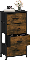 DWVO Chest of Drawers, 4 Fabric Drawers Bedroom Cabinet,Dresser for Bedroom,Living Room With Handles,Wood Top and Sturdy Steel Frame,Rustic Brown MegaBDM