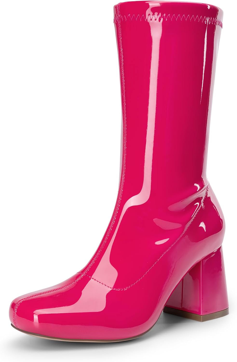 DREAM PAIRS Women's Go Go Boots Mid Calf Low Block Heel Boots Zipper Square Toe Ankle Boots For Party Cosplay Dance MegaBDM