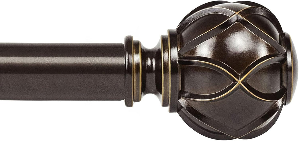 KAMANINA 1 Inch Extra Long Curtain Rod 140 to 195 Inches Bronze Heavy Duty Curtain Rods for Windows 120 to 170 Inch, Adjustable Drapery Rods with Netted Texture Finials MegaBDM