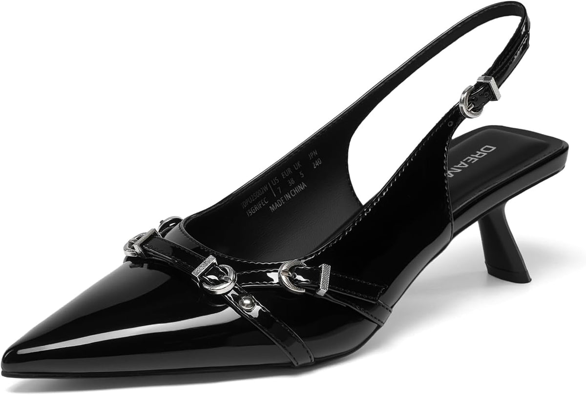DREAM PAIRS Women's Low Kitten Heels Slingback Closed Pointed Toe Comfortable Dressy Pumps Wedding Party Casual Elegant Dress Shoes MegaBDM