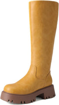 DREAM PAIRS Knee High Boots, Comfortable Chunky Platform Round-Toe Side Zip Boots for Women MegaBDM