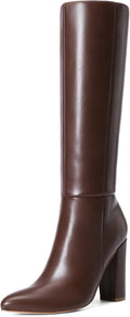 DREAM PAIRS Women's Knee-High Boots, Comfortable Chunky Block Heel Pointed Toe Pull On Side Zipper Suede Slouch Riding Boots SDKB2406W MegaBDM