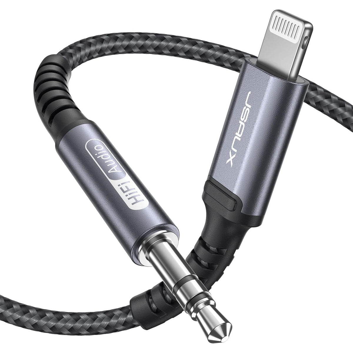 JSAUX Aux Lightning Cable, 1.8M [MFi Certified] Aux Lead for iPhone Car Lightning to 3.5mm Jack for Home Stereo/Speaker Compatible with iPhone 14/14 Pro/13/13 Pro Max/12/Pro mini/max 11 SE XR XS-Grey MegaBDM