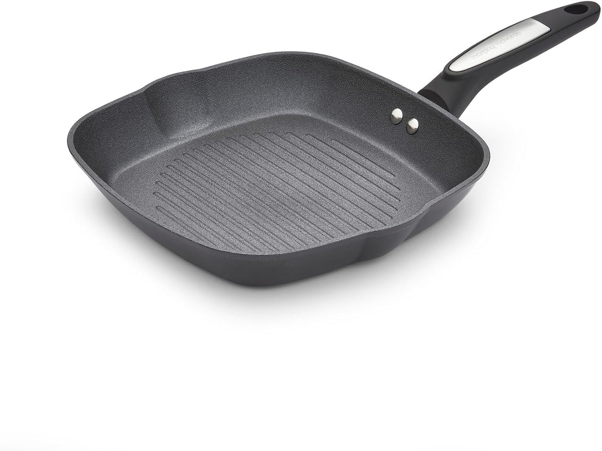 Morphy Richards Grill Pan, Forged Aluminium Ceramica, Square, 26cm, Non-Stick Ceramic Coating, Dual Pouring Spouts, Suitable for All Hobs, Black, 850701 MegaBDM