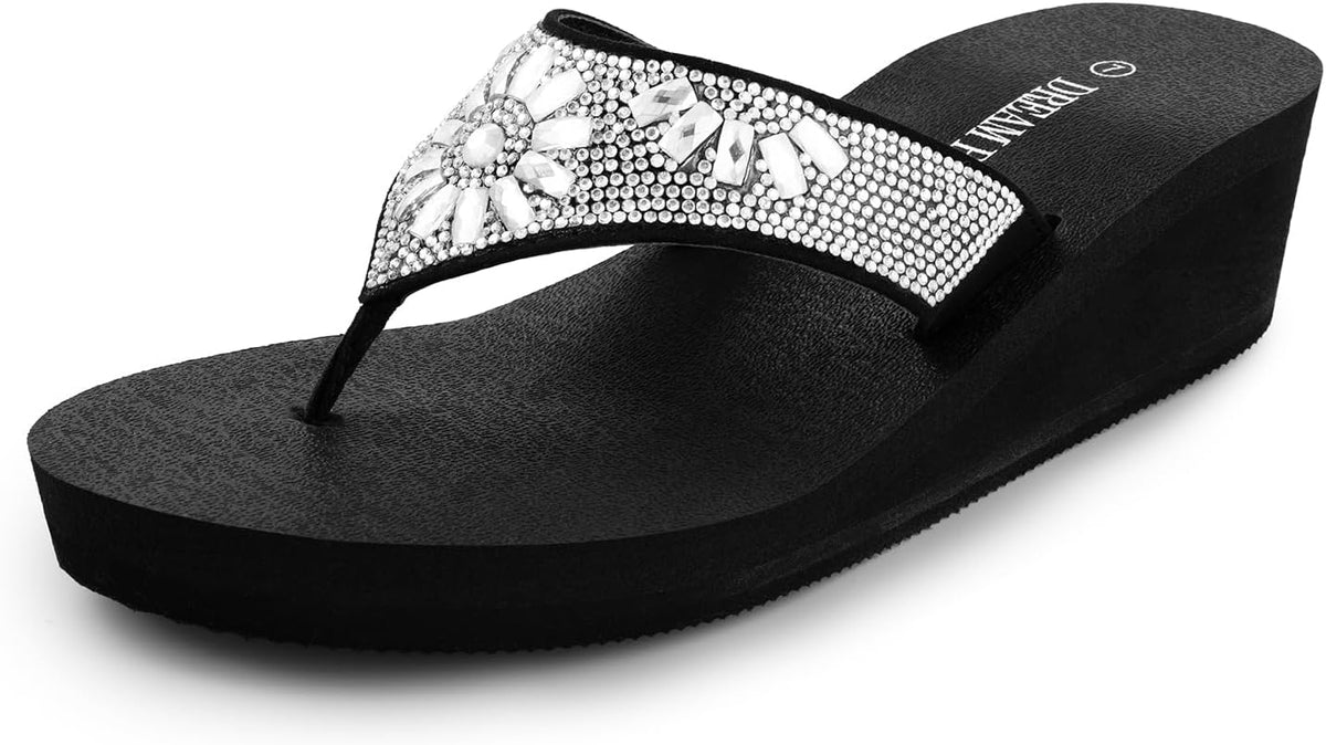 DREAM PAIRS Women's Rhinestone Platform Wedge Flip Flops Summer Beach Comfortable Thong Sandals MegaBDM
