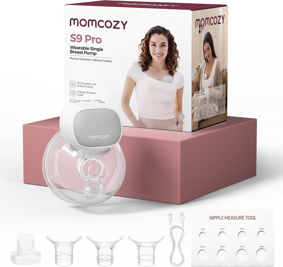 Momcozy S9 Pro Hands-Free Wearable Breast Pump, 2 Modes 9 Levels, Long Battery Life & LED Display, 24mm Portable Breastfeeding Pump (Gray, 1 Count) MegaBDM