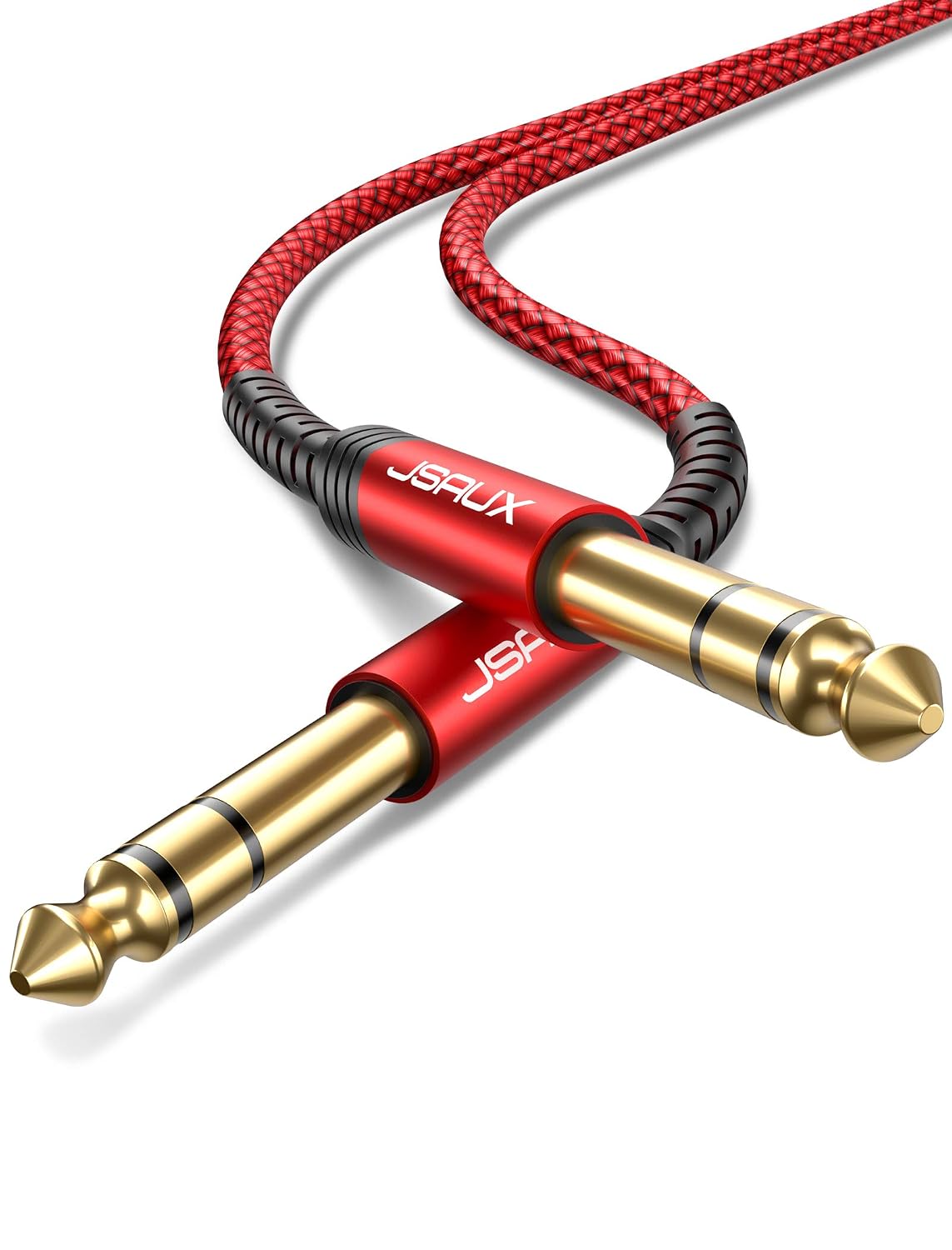 JSAUX Professional Guitar Cable 6M (20ft), 1/4" 6.35mm to 6.35mm TRS Stereo Audio Guitar Lead Nylon Braided Jack Instrument Cable for Electric Guitar, Bass, Amp, Keyboard, Mondolin - Red MegaBDM