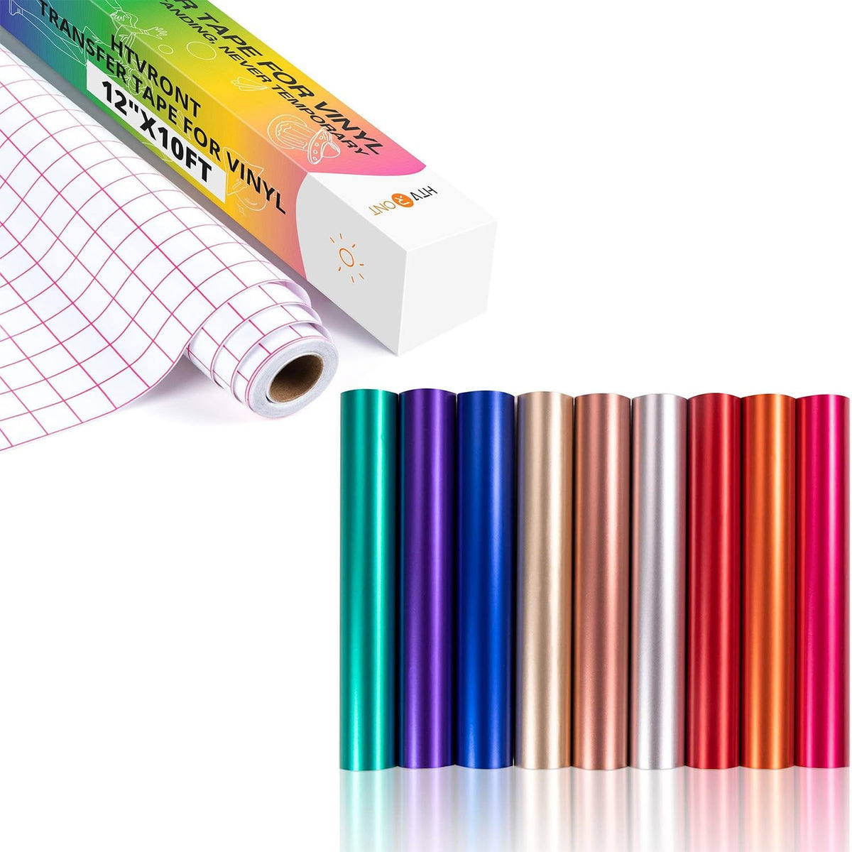 HTVRONT Clear Vinyl Transfer Tape Roll 12" x 10FT (30.5cm x 305cm) Medium Tack Red Grid Transfer Tape Matte Metallic Vinyl Permanent, 9 PCS 12 "x12 Metallic Vinyl Sheets MegaBDM