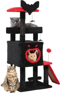 DWVO 111 cm Gothic Indoor Cat Tree with Coffin Bed, Spacious Cat House, Hanging Spider Ball, and Scratching Post, Black, Halloween MegaBDM