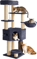 YITAHOME Large Cats Tree Tower, Cat Tree, Cat Brushes, 11 cm Thick Posts, Large Platforms, Plush Cushion, Cave, 50 x 50 x 157 cm, Dark Grey MegaBDM