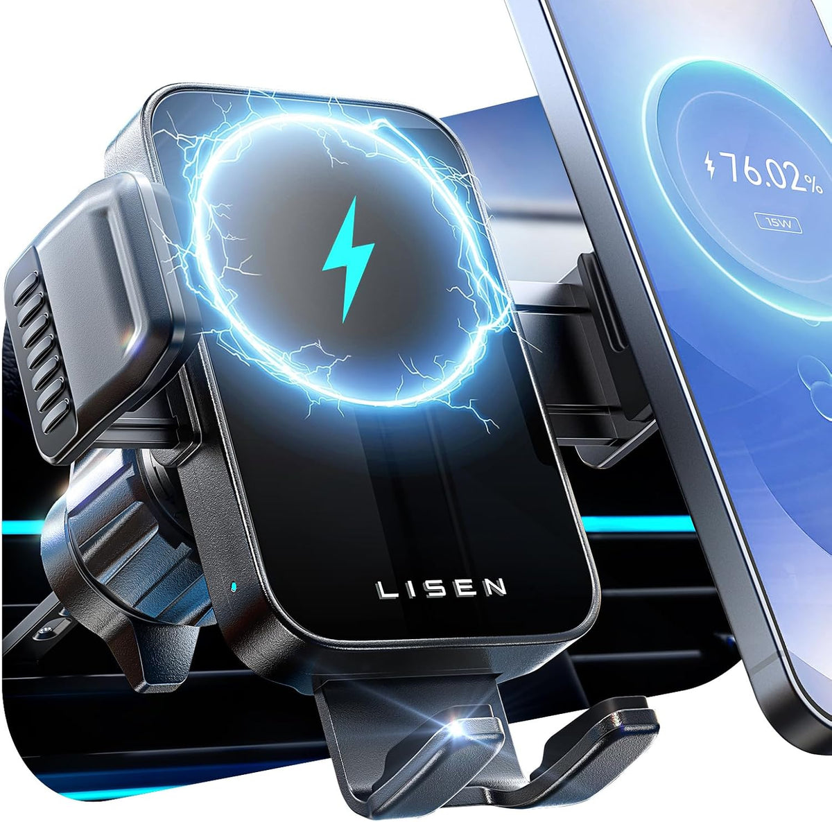 LISEN Car Phone Holder Wireless Charger [No Shake] 15W Wireless Charger For Car Phone Holder Air Vent For iPhone 17/16/15/14/13/12＆Samsung Galaxy Ultra/S25/S24/S23/S22 A16 Fold 7 Note 20 Pixel 8 LG MegaBDM