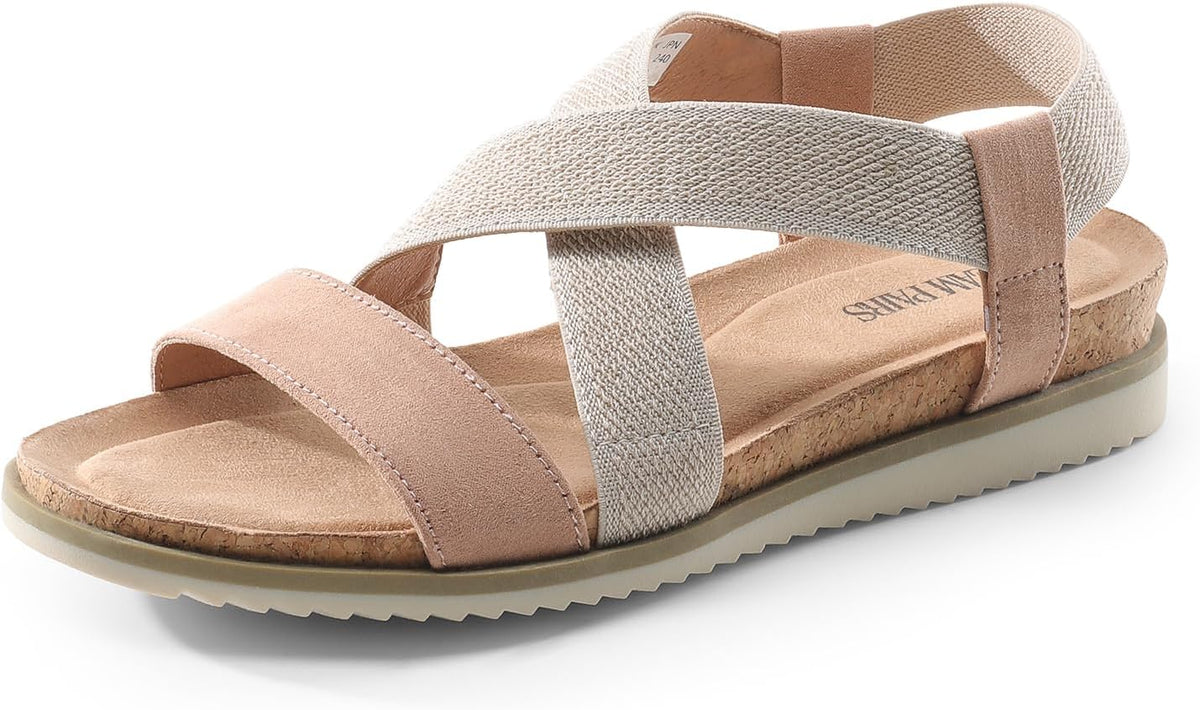 DREAM PAIRS Women's Comfortable Low Wedge Sandals, Open Toe Slip On Strappy Flat Sandals Light-weight Summer Shoes MegaBDM