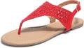 DREAM PAIRS Women's Rhinestone Casual Wear Cute Gladiator Flat Sandals Beach Dressy T-Strap Thong Sandals MegaBDM