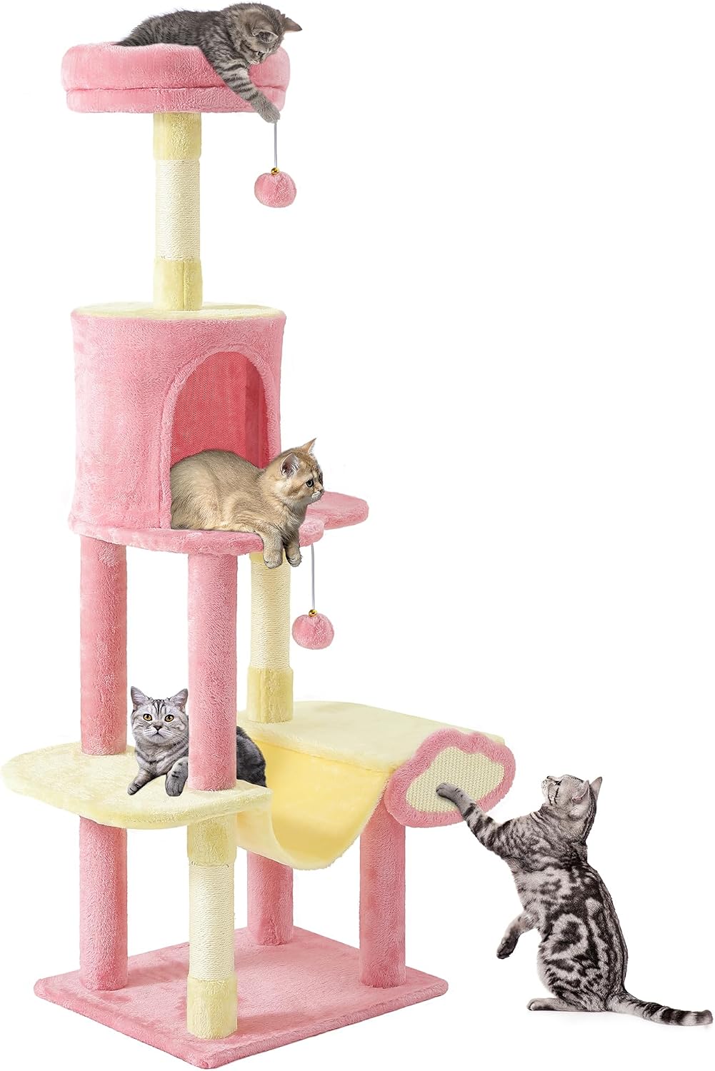 YITAHOME Luxury Cat Tree with Hammock & Scratching Post, Pink Multi-Level Cats Tree with Perch for Large Cats, Space-Saving Cat Tower for Apartments & Living Room, Pink MegaBDM