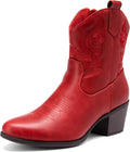 DREAM PAIRS Women's Western Cowboy Cowgirl Embroidered Ankle Boots Fashion Low chunky Heel Round Toe Fall Short Booties Shoes MegaBDM