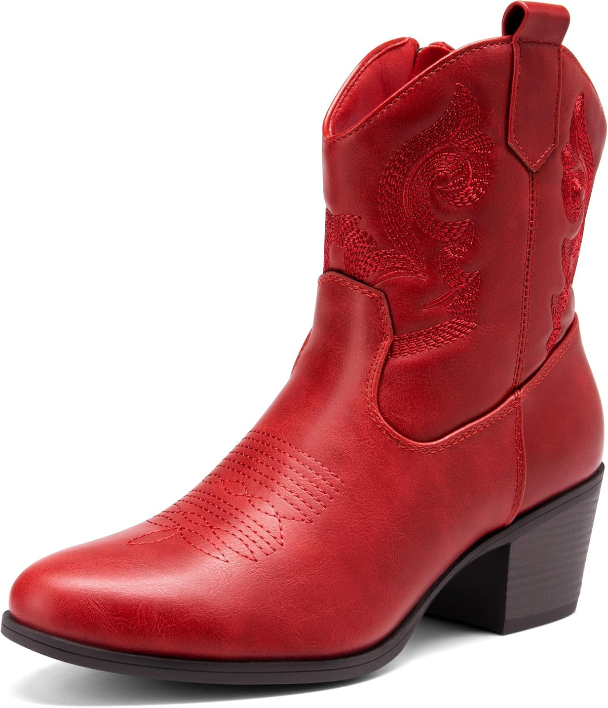 DREAM PAIRS Women's Western Cowboy Cowgirl Embroidered Ankle Boots Fashion Low chunky Heel Round Toe Fall Short Booties Shoes MegaBDM