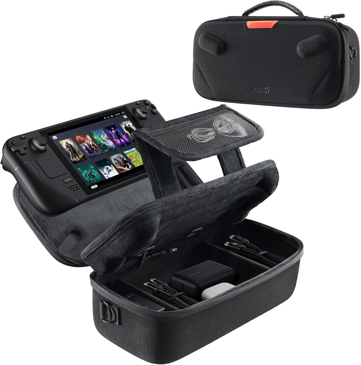 JSAUX Carry Case for Steam Deck/Steam Deck OLED, Hard Shell Travel Case | Large Capacity, Built-in Cable Port, USB C Cable Included, Fits Charger and Accessories MegaBDM