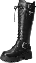 DREAM PAIRS Women's Combat Riding Platform Knee High Boots, Lace Up Fall Lug Sole Gothic Motorcycle Boots with Inside Zipper MegaBDM