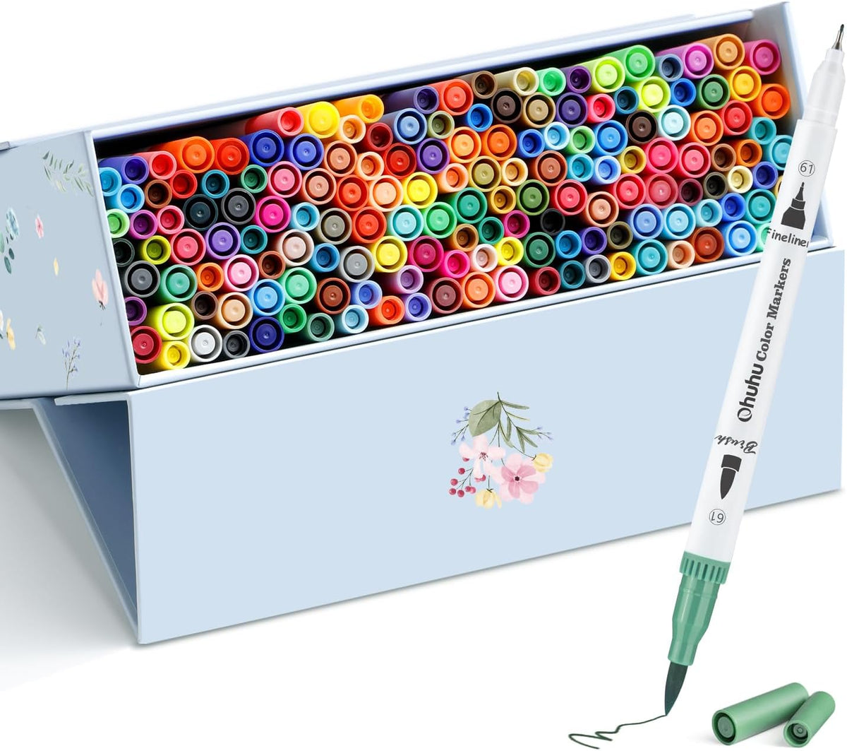 Ohuhu Colouring Pens: 160 Colours Colouring Markers with Dual Tips Fine & Brush Pens Water-Based Art Markers for Adults Drawing Sketching Journal - Maui - White Package MegaBDM