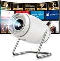 Mini Projector with WiFi 6 and Bluetooth 5.0, Portable Smart Projector 4K 1080P Supported, Auto Keystone Video Projector for Bedroom Home Outdoors (White) MegaBDM