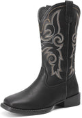 DREAM PAIRS Women's Cowboy Cowgirl Boots Embroidered Square Toe Mid Calf Western Boots Fashion Dress Chunky Low Heel Shoes for Theme Party Country Concert MegaBDM