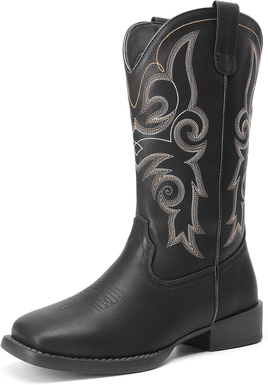 DREAM PAIRS Women's Cowboy Cowgirl Boots Embroidered Square Toe Mid Calf Western Boots Fashion Dress Chunky Low Heel Shoes for Theme Party Country Concert MegaBDM