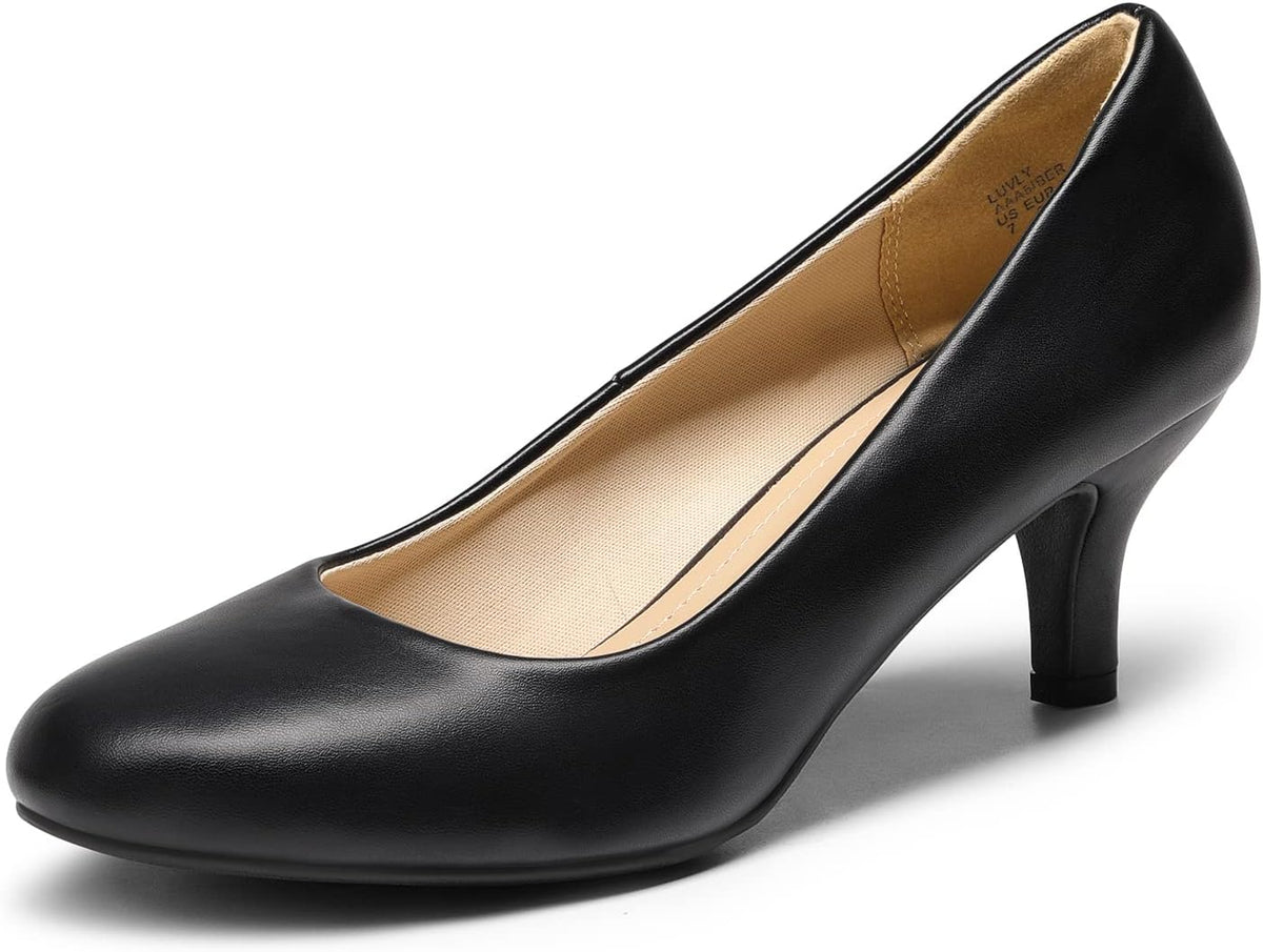 DREAM PAIRS Women's Wide Dress Pumps Closed Toe Low Kitten Heel Comfortable Pump Work Wedding Shoes, Black-pu, 9.5 Wide MegaBDM