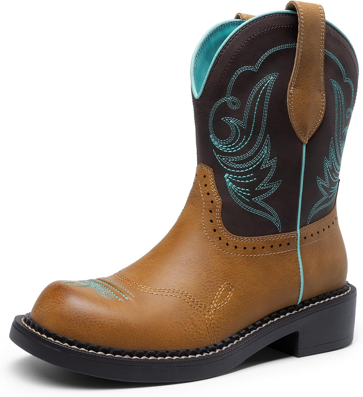 DREAM PAIRS Cowboy Cowgirl Boots for Women, Round Toe Embroidered Mid Calf Western Boots for Country Concerts, Rodeos, and Casual Outings MegaBDM