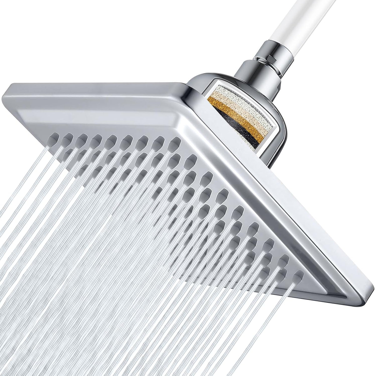 8 in All-Metal Filtered Rain Shower Head | 15-stage filter cartridge for hard-water showers, dense rainfall spray, anti-clog nozzles, easy fitting, chrome MegaBDM
