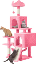 YITAHOME Large Cats Tree, 137 cm Tall, XL Tree, with 2 Sisal Posts, 1 Scratching Post, 1 Platform, 2 Caves, Hammock, Plush Balls, Scratching Board, Climbing Tree for Cats, Pink MegaBDM