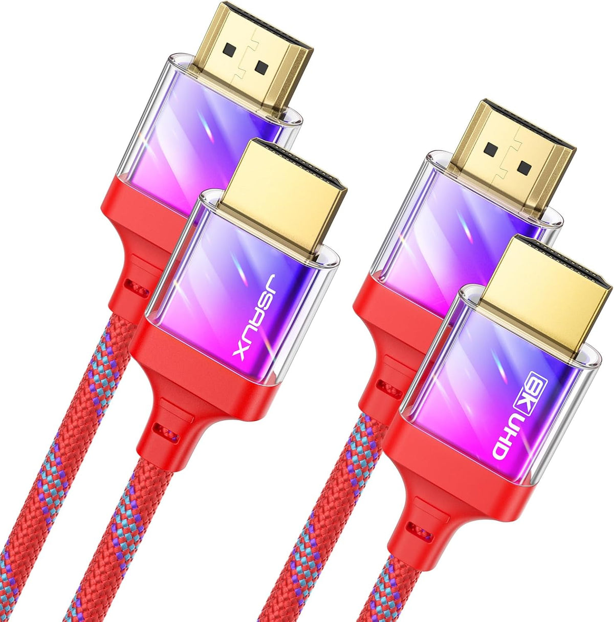 JSAUX 10K 8K HDMI to HDMI 2.1 Cable 2 Pack 1 Meters, 48Gbps Ultra High Speed Super Slim HDMI Cable Braided Cord, 8K@60Hz 4K@120Hz HDCP 2.2&2.3, eARC, ARC, CEC Compatible with TV/Laptop/PS5/Xbox & More MegaBDM