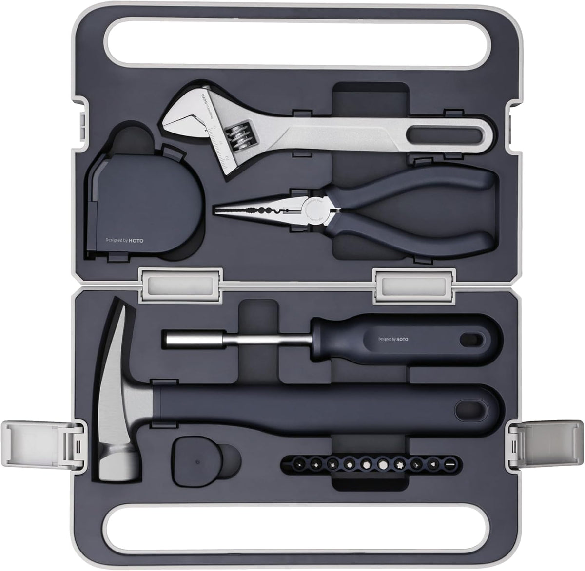 HOTO Manual Screwdriver Tool Kit, Hand Screwdriver Tool Kit, Includes Screwdriver/10 S2-Steel Bits/Spanner/Hammer/Plier/Tape Measure, Hidden Buckle Design MegaBDM