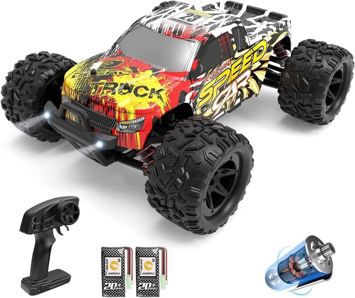 DEERC RC Cars High Speed Remote Control Car for Adults Kids 30+MPH, 1:18 Scales 4WD Off Road RC Monster Truck,Fast 2.4GHz All Terrains Toy Trucks Gifts for Boys,2 Batteries for 40Min Play MegaBDM