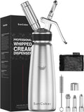 Whipped Cream Dispenser, Stainless Steel Cream Whipper with 3 Nozzles, 1 Brush and 1 Storage Bag, 500 mL, N2O Chargers Not Included, Dishwasher Safe MegaBDM