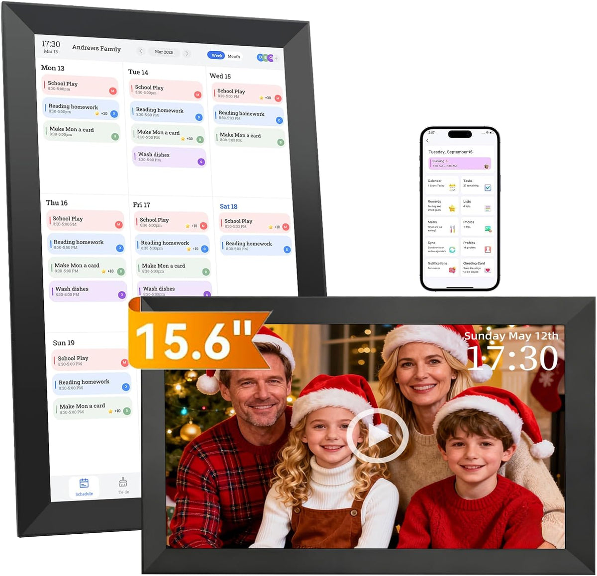 15.6" Digital Calendar - TEKXDD 1920x1080 HD 32GB Smart Touchscreen Interactive Display | 2026 Family Wall Planner |Chart&Home Organization |Busy Families Scheduling MegaBDM