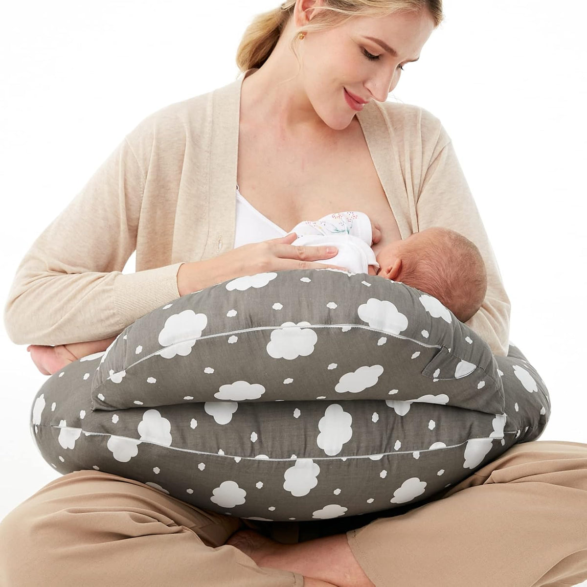 momcozy Nursing Pillow With Breastfeeding - Ergonomic Support & Original Security Fence to Baby' Safety - Making Breastfeeding Easy and Comfort for Mom & Baby - Removable Cotton Cover, Gray MegaBDM