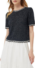 GOELIA Womens Tops Summer Black Crew Neck Short Sleeves Knit Cotton Tops for Women UK Plain Women's T-Shirts MegaBDM