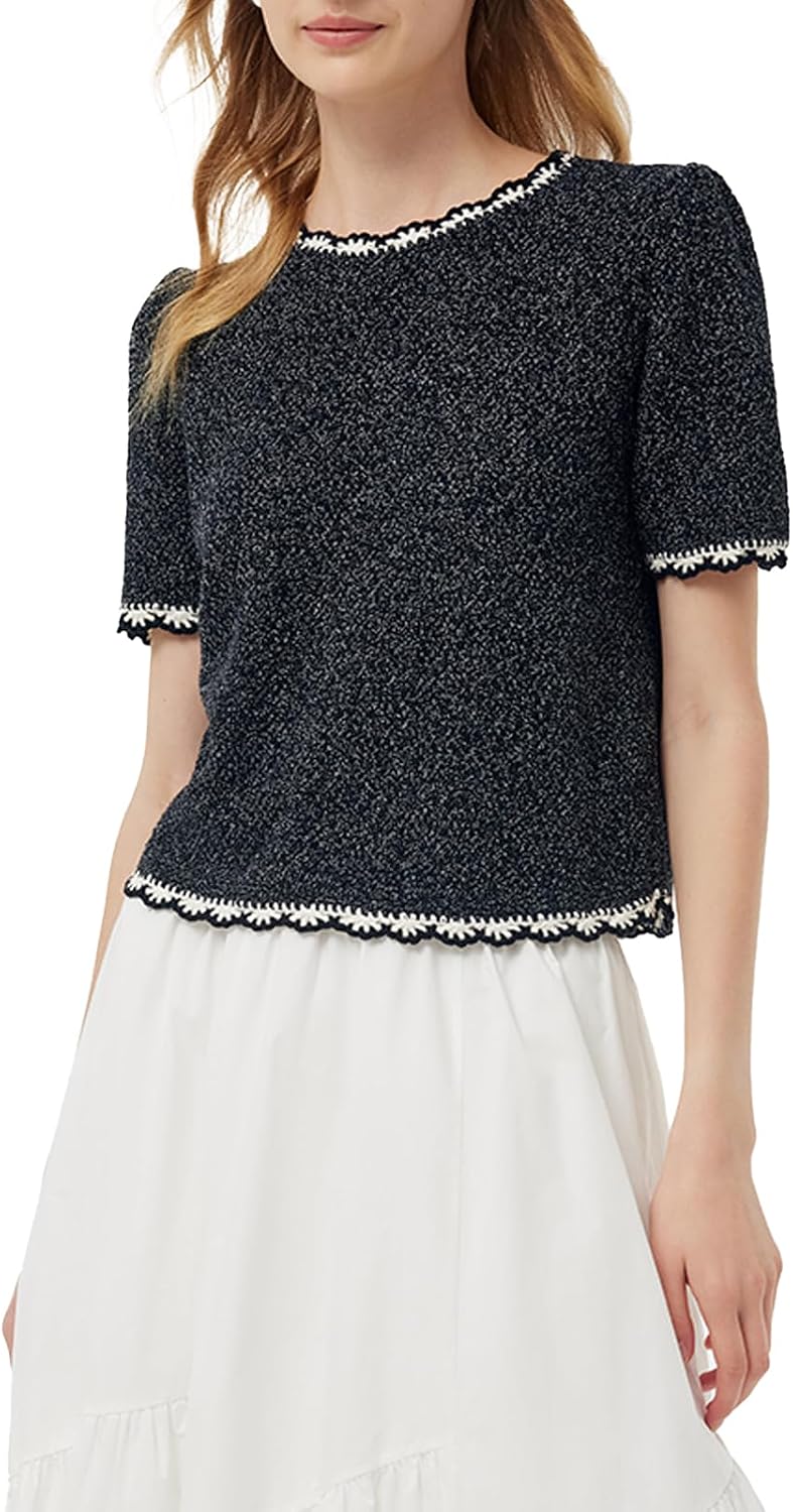 GOELIA Womens Tops Summer Black Crew Neck Short Sleeves Knit Cotton Tops for Women UK Plain Women's T-Shirts MegaBDM