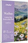Ohuhu 100% Cotton Top Watercolour Paper Pad A4 Cold Press Paper 20 Sheets | 300 GSM Heavyweight White Paper - Professional Artist Painting Water Colour Paper for Watercolour MegaBDM