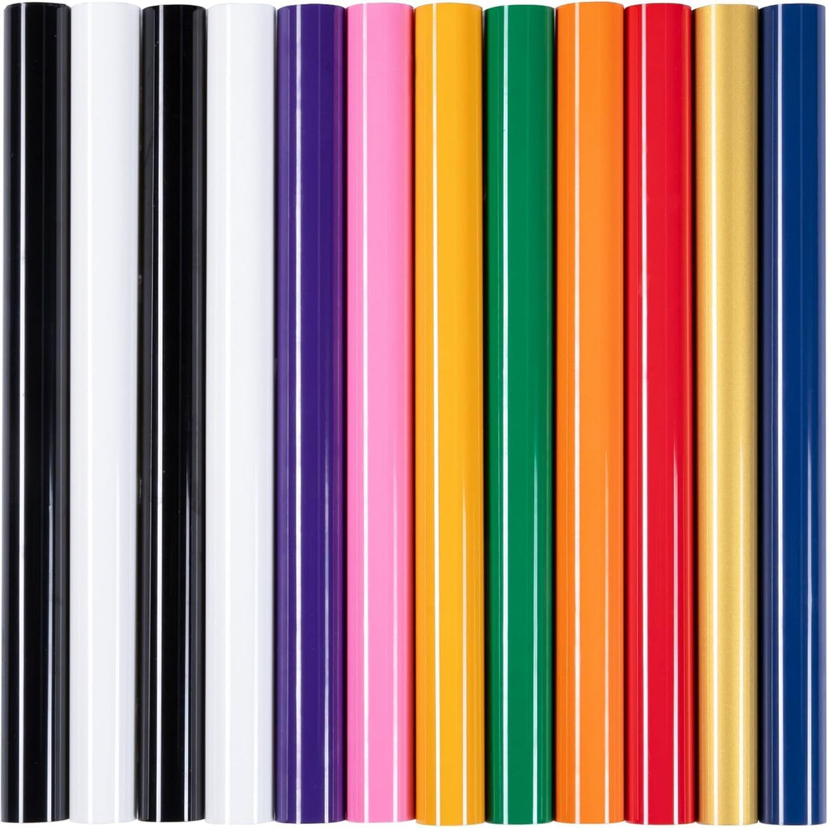 HTVRONT HTV Heat Transfer Vinyl -13 Pack HTV Vinyl Sheets, 12" x 10" Iron on Vinyl for T Shirts, 10 Assorted Premium Colors Heat Transfer Vinyls for All Cutting Machines MegaBDM