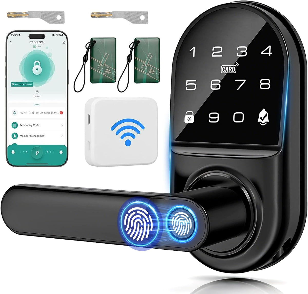 Smart Door Lock with【Gateway】, 7 in 1 Fingerprint Door Lock Remote App Control, Password, IC Card, Keys, NFC, Built-in doorbell for Front Door Bedroom Hotel Office Apartment and More MegaBDM