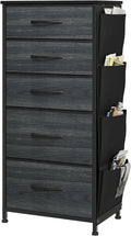 YITAHOME Chest of Drawer with 5 Drawers for Bedroom Fabric Dresser Storage Drawers With Handles Metal Frame for Living Room, Hallway,Black wood grain MegaBDM