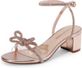 DREAM PAIRS Women's Double Bowknots Crystal Sandals Low Chunky Heels Clear Slingback Dress Shoes for Wedding Bridal Party MegaBDM