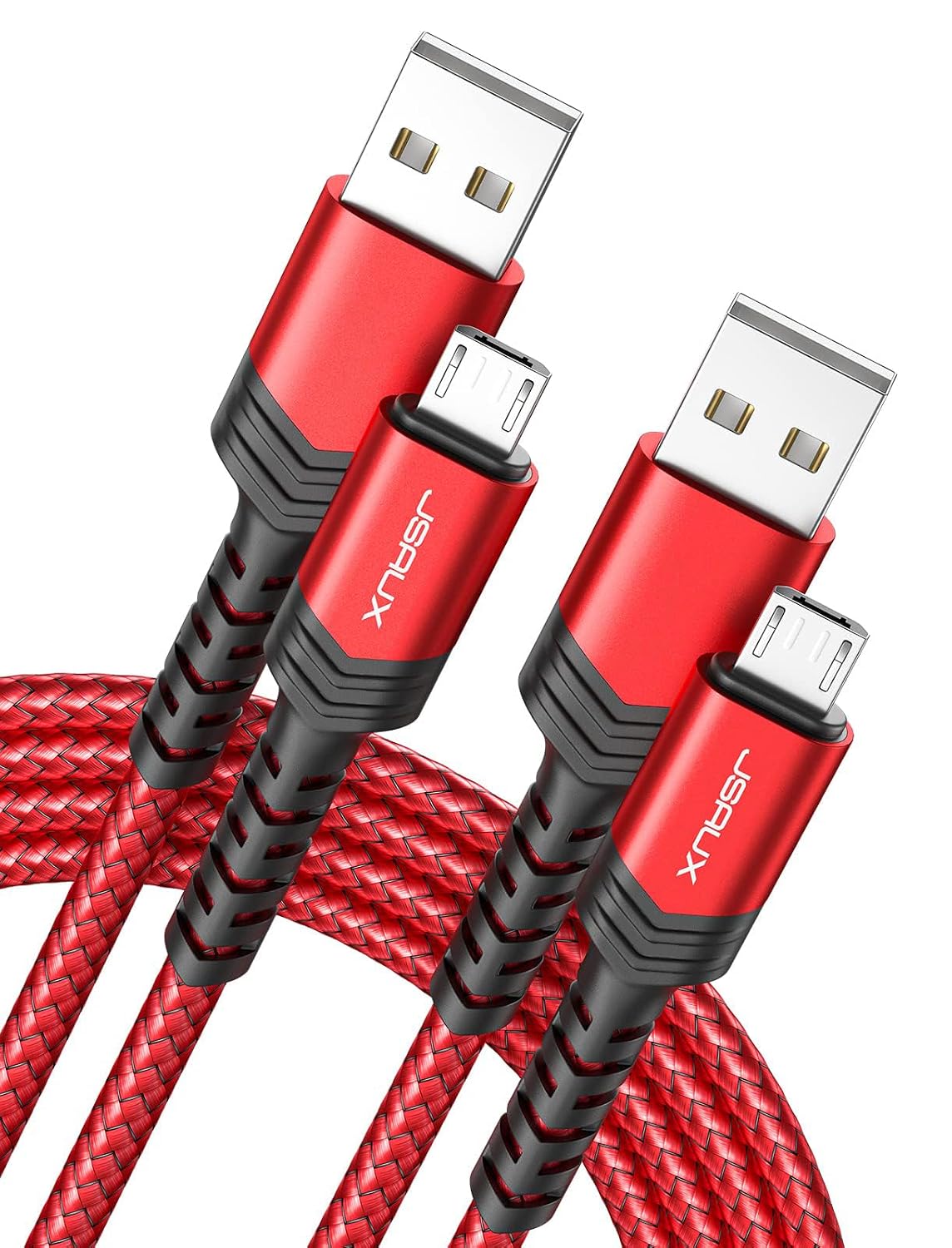 JSAUX Micro USB Cable Android Charger, (2-Pack 2M) Micro USB Android Charger Cable Nylon Braided Cord Compatible with Samsung Galaxy S7 S6 J7 Note 5, Kindle, PS4 and More (Red) MegaBDM