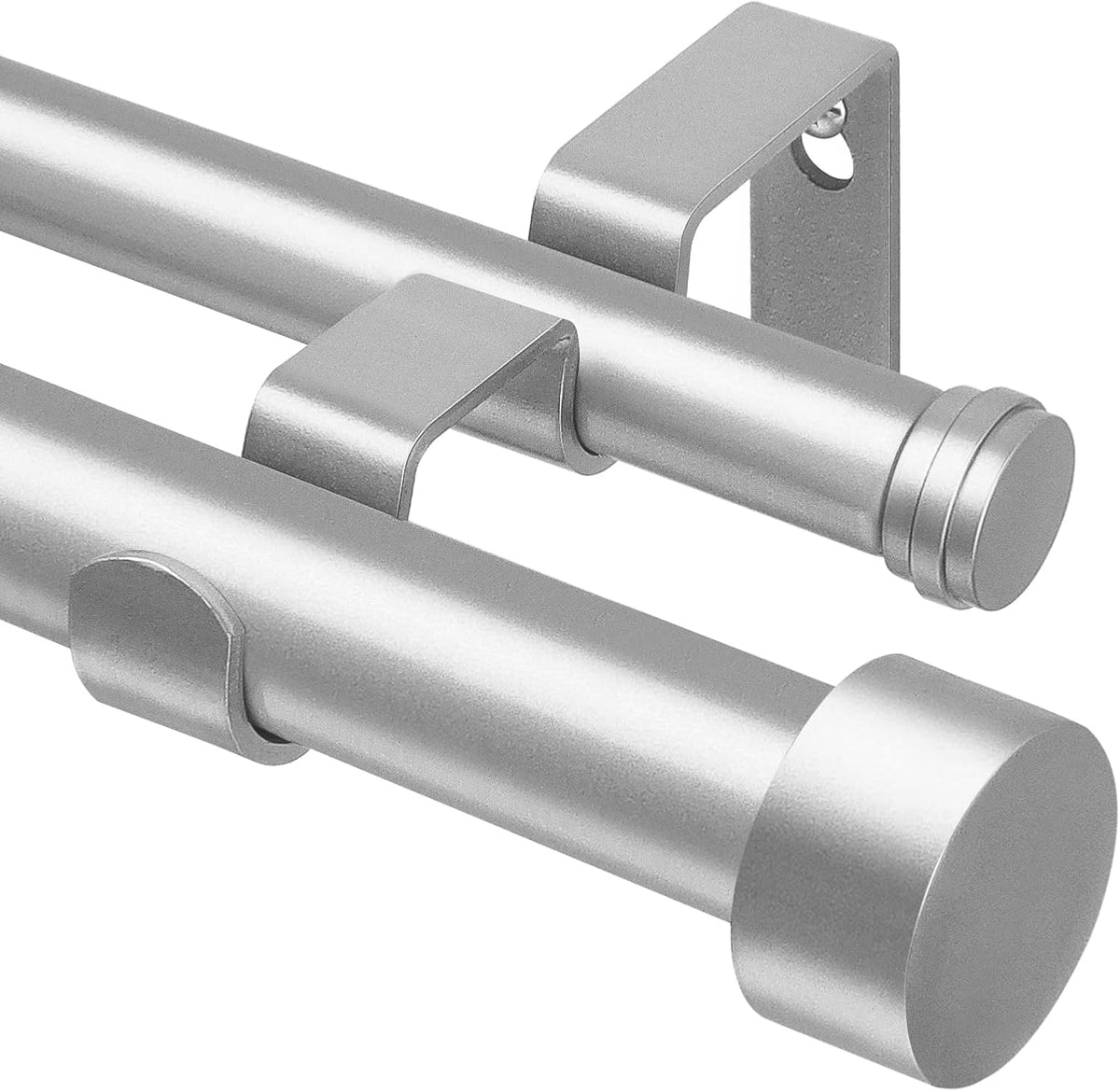 KAMANINA Double Curtain Pole 90 to 182 cm, 25 mm Diameter Extendable Curtain Pole, Silver Curtain Poles for Eyelet Curtains with End Cap Finials MegaBDM