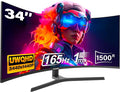 34 Inch Curved Gaming Monitor, Ultrawide 1500R PC Screen, 165Hz / 144Hz Computer Monitor Height Adjustable with FreeSync, Support HDMI, DP, Wallmount 75x75mm(Doesn't built-in speakers) MegaBDM