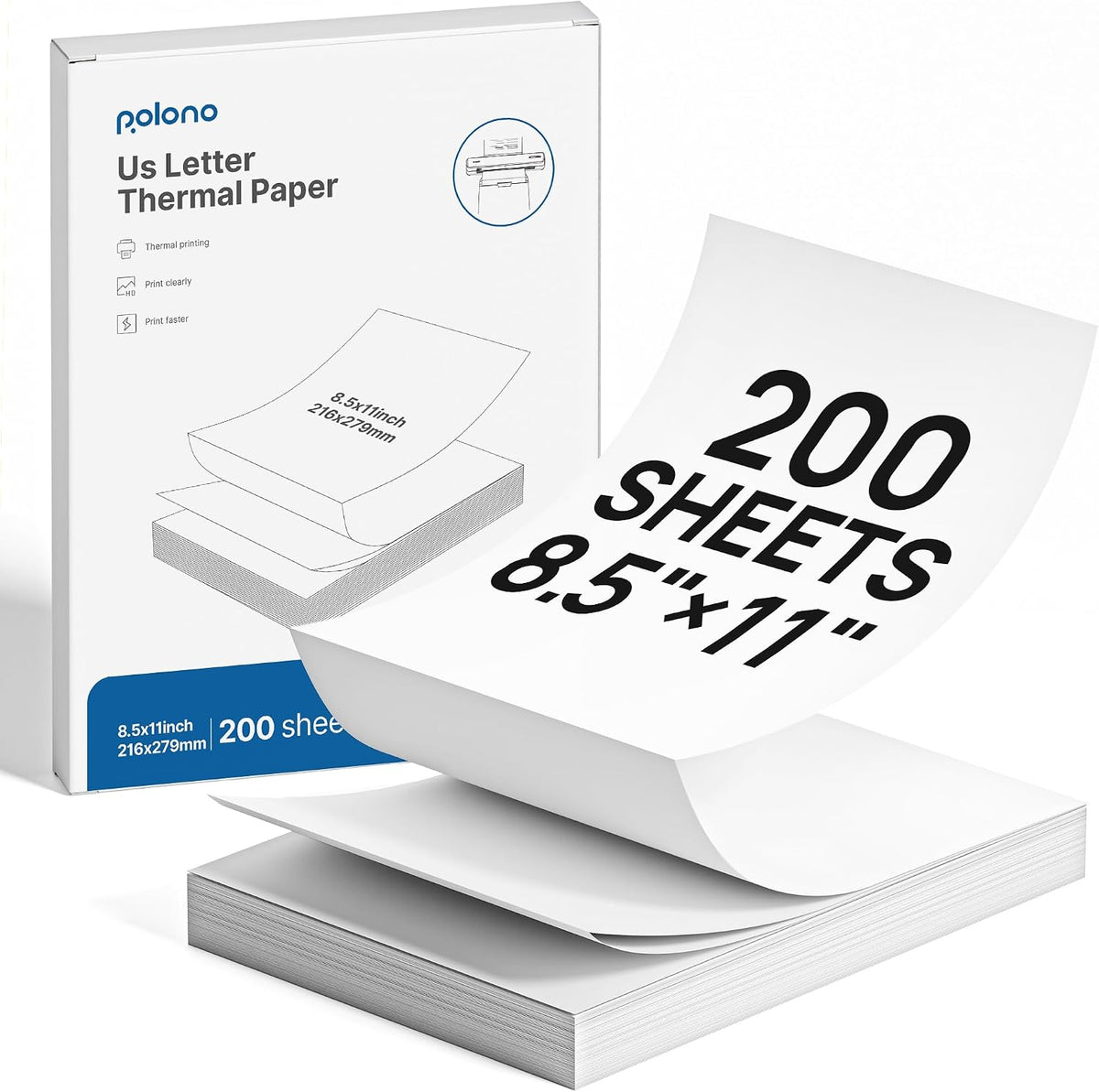 POLONO D810 Thermal Printer Paper 8.5 x 11 Inch, Advanced Thermal Printing, US Letter Size Thermal Paper Compatible with D810, Folded, Continuous, Size 8.5" x 11", 200 Sheets MegaBDM